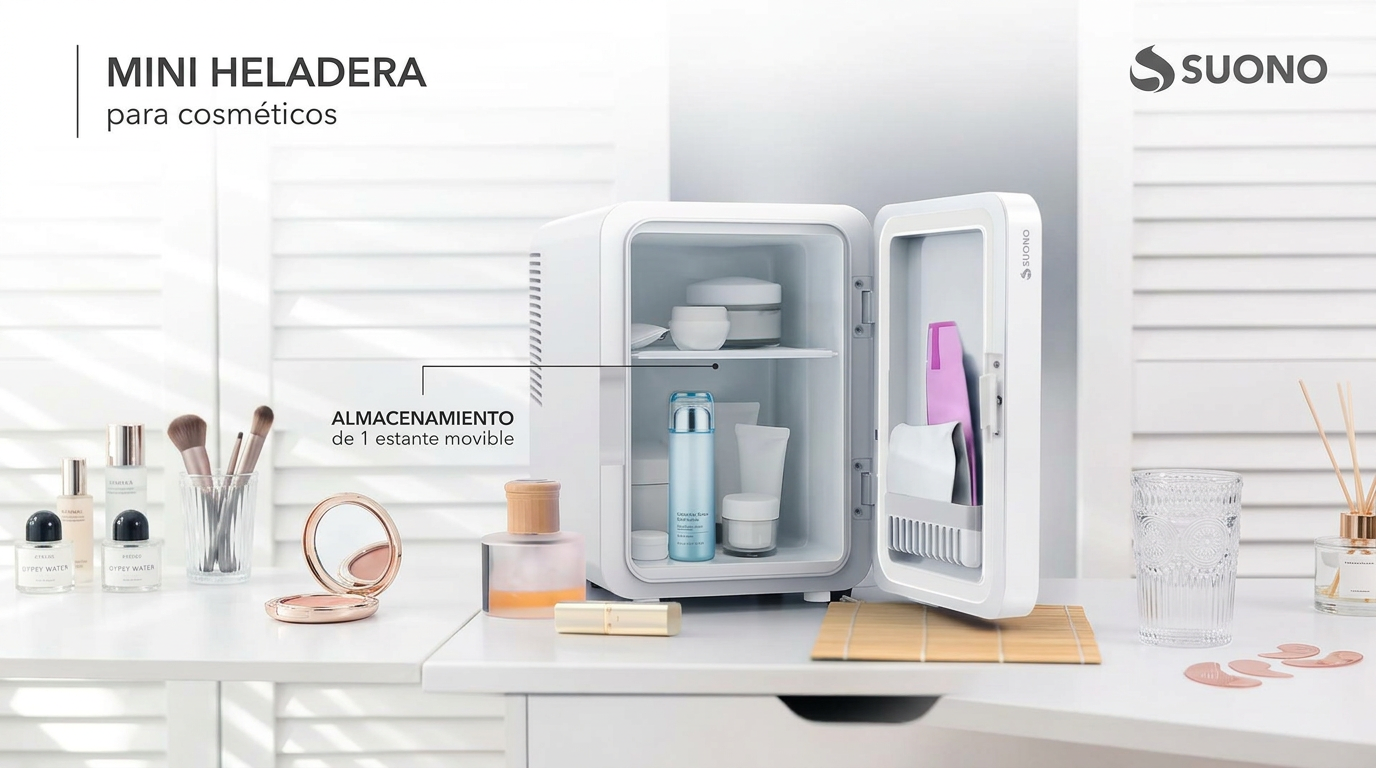 Mini heladera Suono para cosméticos y skincare — cremas y sérums