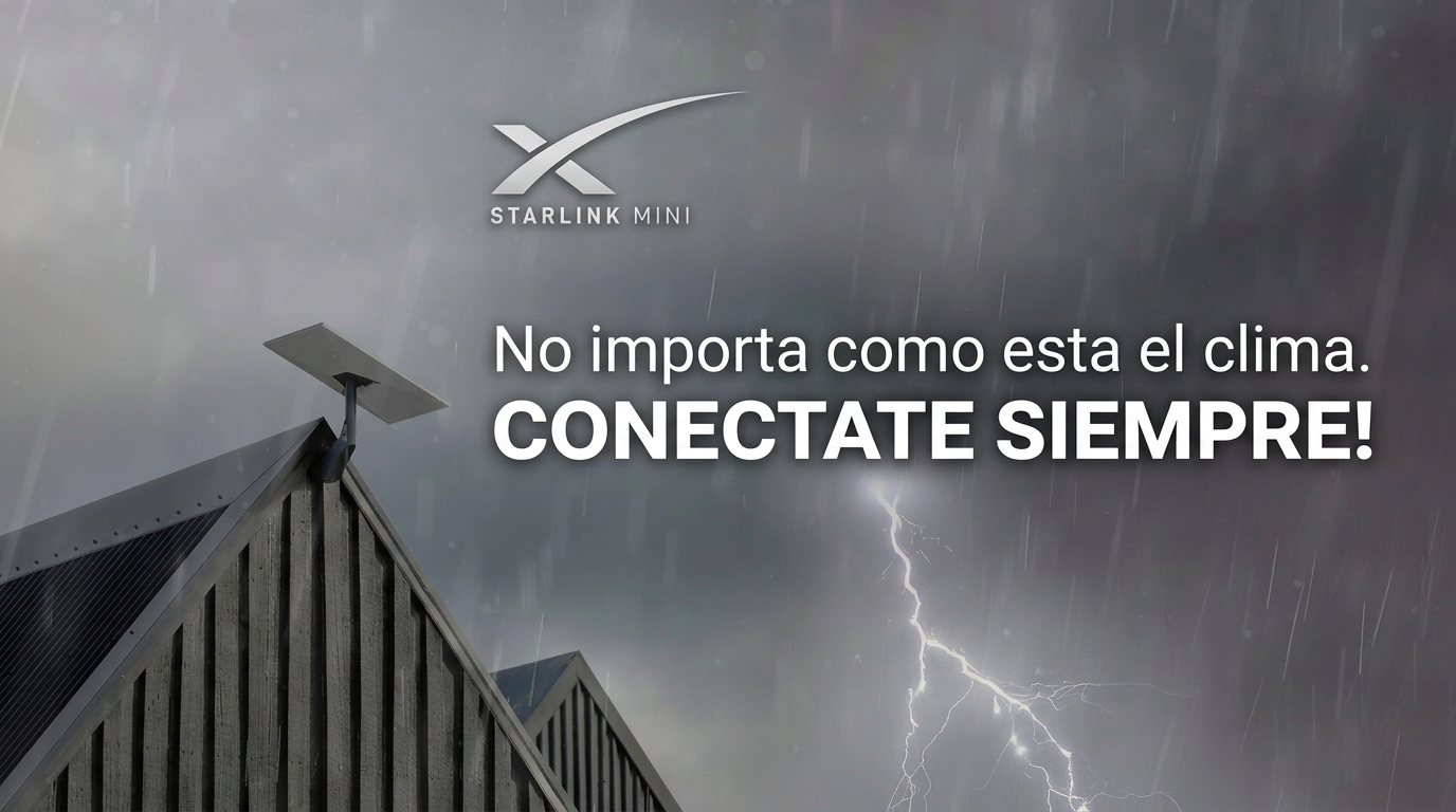 Antena Starlink en tejado durante tormenta con rayos — funciona en cualquier clima